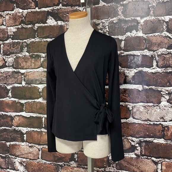 Halogen Wrap Top Blouse Black Tie Side XS - Picture 4 of 10